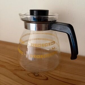 Vintage Melitta Corning Glass Coffee Carafe 6 Cup Gold Floral MCM Replacement